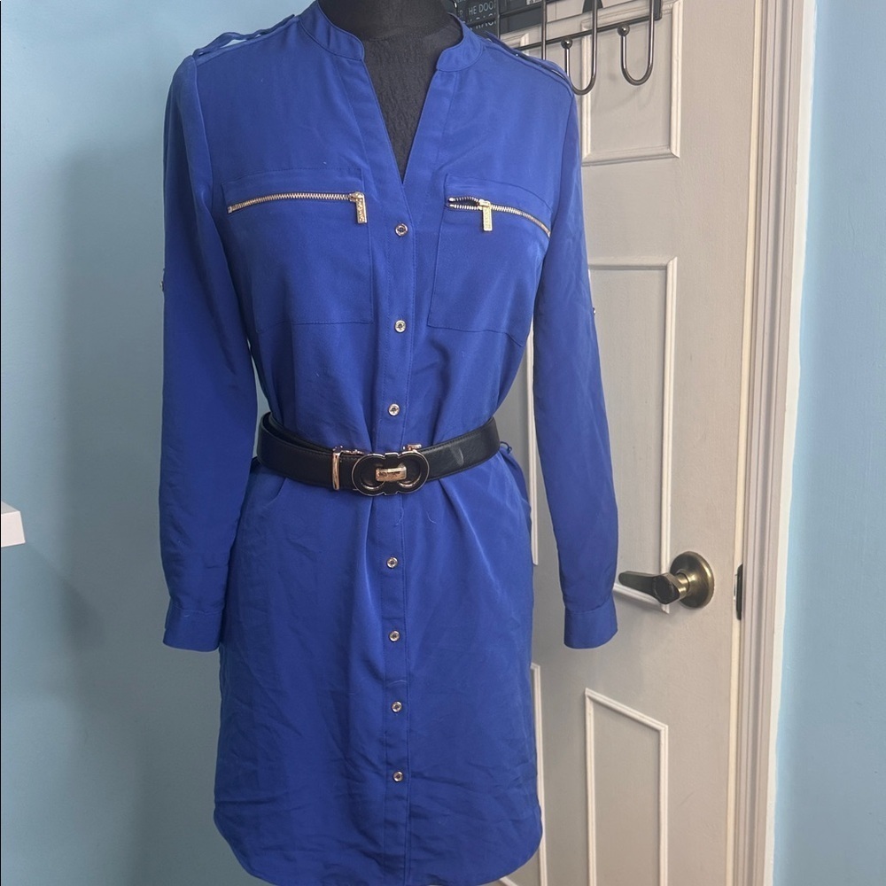 Elegant Blue Belted Dress